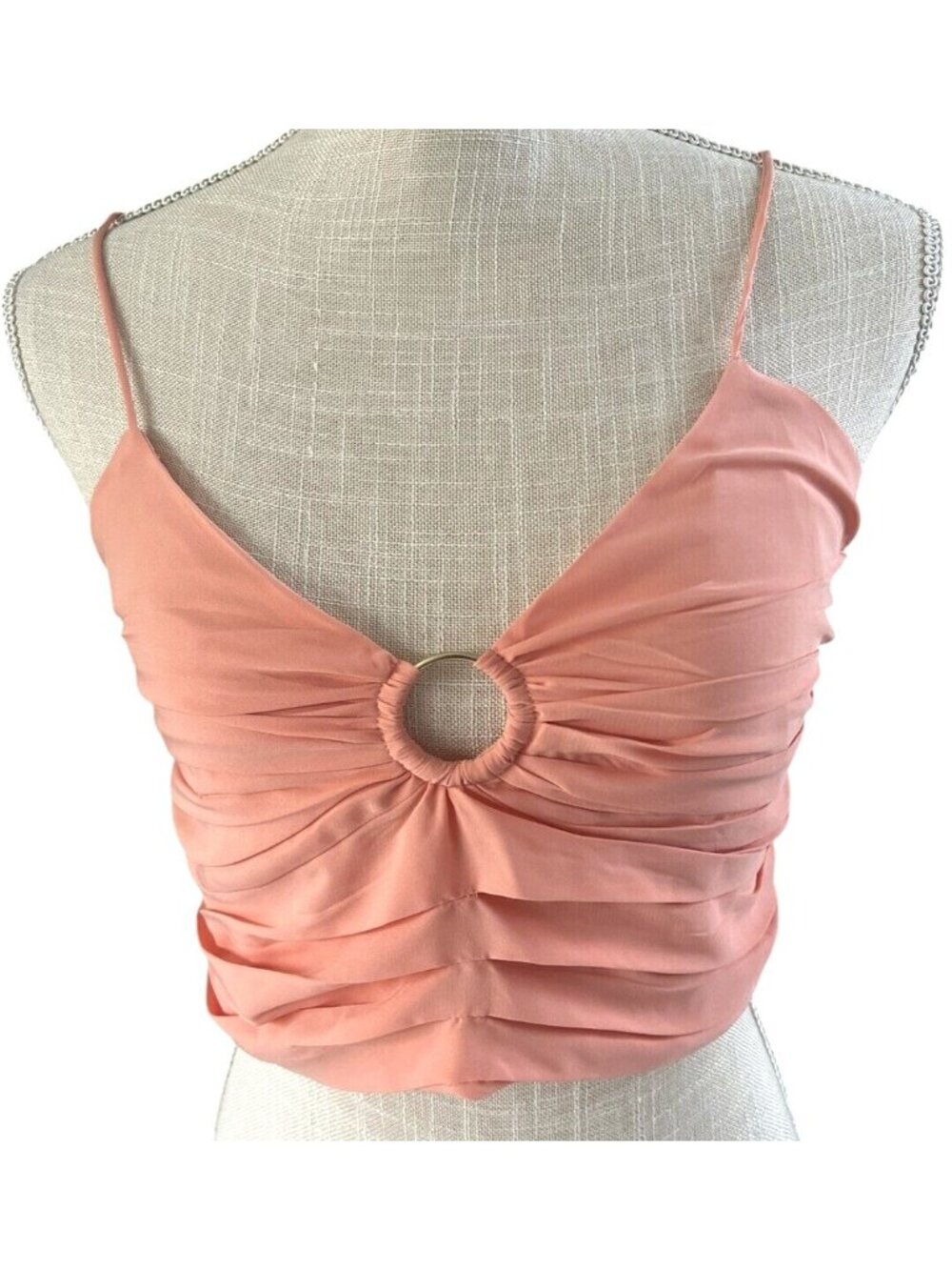 Abercrombie & Fitch Peach Ruched Crop Top With Ring Detail Size S